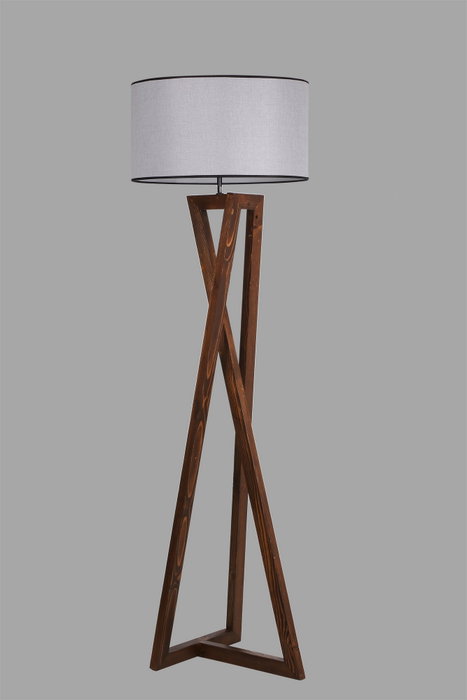 Opviq Lámpara de Pie de Madera Nogal y Gris con Pantalla de Tela